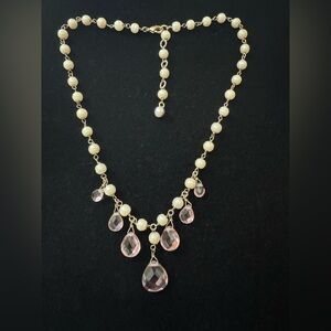 Faux Pearl & Pink Teardrop Necklace